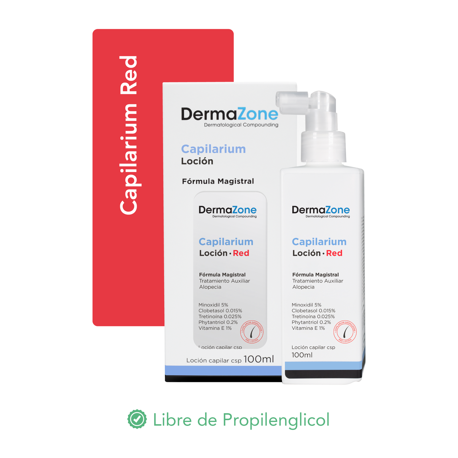 DermaZone Capilarium Red Loción 100ML (Minoxidil 5% Clobetasol 0.015% Acido Retinoico 0.025% Phytantriol 0.2% Vitamina E 1%)